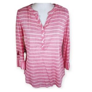 ST. JOHN'S BAY PINK & WHITE STRIPE BLOUSE SZ.M EUC.